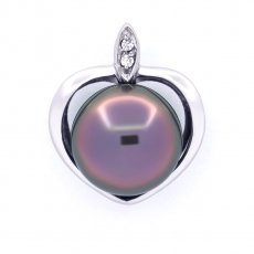 Rhodiated Sterling Silver Pendant and 1 Tahitian Pearl Semi-Baroque B/C 12 mm