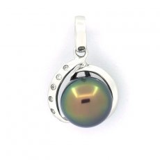 Rhodiated Sterling Silver Pendant and 1 Tahitian Pearl Semi-Baroque B 9.5 mm