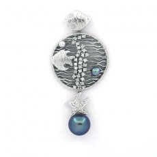 Rhodiated Sterling Silver Pendant and 1 Tahitian Pearl Semi-Baroque B+ 11.2 mm