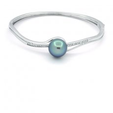 Rhodiated Sterling Silver Bracelet and 1 Tahitian Pearl Near-Round B+ 11.8 mm