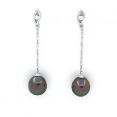 Rhodiated Sterling Silver Earrings and 2 Tahitian Pearls Semi-Baroque B 9.2 mm
