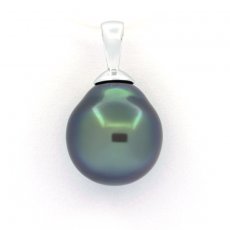 18K Solid White Gold Pendant and 1 Tahitian Pearl Semi-Baroque B 9.9 mm