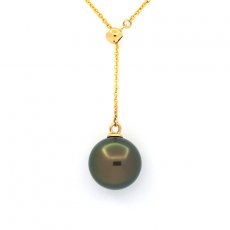 18K solid Gold Necklace and 1 Tahitian Pearl Round A 9.3 mm