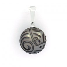 Rhodiated Sterling Silver Pendant and 1 Engraved Tahitian Pearl 12 mm