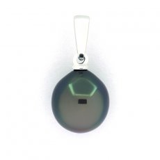18K Solid White Gold Pendant and 1 Tahitian Pearl Semi-Baroque A 9.4 mm