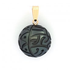 18K solid Gold Pendant and 1 Engraved Tahitian Pearl 12.6 mm