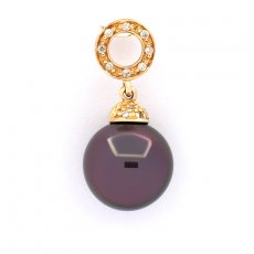 14K Solid Gold Pendant + 6 Diamonds and 1 Tahitian Pearl Round B 9.9 mm