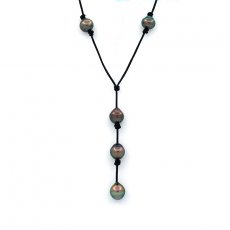 Leather Necklace and 5 Tahitian Pearls Ringed B/C from 9.4 to 9.8 mm