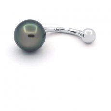 Rhodiated Sterling Silver Piercing and 1 Tahitian Pearl Ringed C 8.6 mm