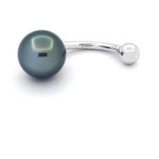 Rhodiated Sterling Silver Piercing and 1 Tahitian Pearl Near-Round B/C 9 mm