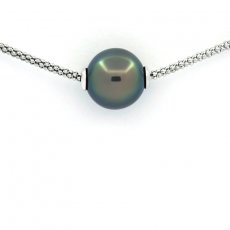 Rhodiated Sterling Silver Necklace and 1 Tahitian Pearl B/C 11.5 mm