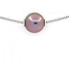 Rhodiated Sterling Silver Necklace and 1 Tahitian Pearl B 12.6 mm