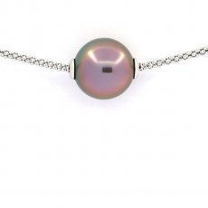 Rhodiated Sterling Silver Necklace and 1 Tahitian Pearl B 12.6 mm