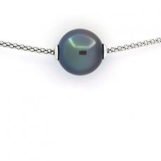 Rhodiated Sterling Silver Necklace and 1 Tahitian Pearl Semi-Baroque B 12.7 mm