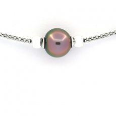 Rhodiated Sterling Silver Bracelet and 1 Tahitian Pearl Semi-Baroque A 11 mm