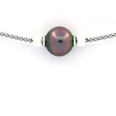 Rhodiated Sterling Silver Bracelet and 1 Tahitian Pearl Near-Round B 11.3 mm