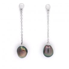 Rhodiated Sterling Silver Earrings and 2 Tahitian Keishis