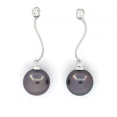 Rhodiated Sterling Silver Earrings and 2 Tahitian Pearls Round C 8.1 mm