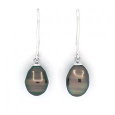 Rhodiated Sterling Silver Earrings and 2 Tahitian Keishis