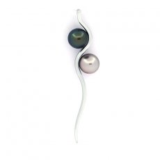 Rhodiated Sterling Silver Pendant and 2 Tahitian Pearls Round C 8 mm