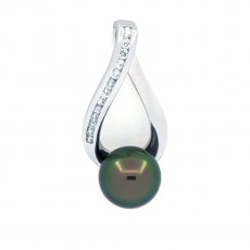 Rhodiated Sterling Silver Pendant and 1 Tahitian Pearl Round C 8 mm