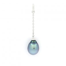 Rhodiated Sterling Silver Pendant and 1 Tahitian Pearl Semi-Baroque B 8.4 mm