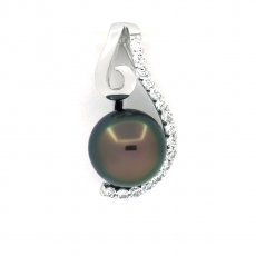 Rhodiated Sterling Silver Pendant and 1 Tahitian Pearl Round C 8.3 mm