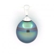 Rhodiated Sterling Silver Pendant and 1 Tahitian Pearl Semi-Baroque B 9.3 mm