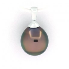 Rhodiated Sterling Silver Pendant and 1 Tahitian Pearl Semi-Baroque B 9.3 mm