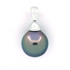 Rhodiated Sterling Silver Pendant and 1 Tahitian Pearl Semi-Baroque A/B 9.4 mm