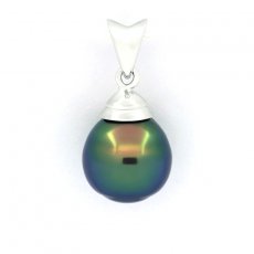 Rhodiated Sterling Silver Pendant and 1 Tahitian Pearl Semi-Baroque C+ 9.4 mm