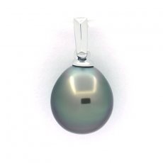 Rhodiated Sterling Silver Pendant and 1 Tahitian Pearl Semi-Baroque A/B 9.3 mm