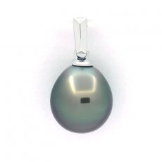 Rhodiated Sterling Silver Pendant and 1 Tahitian Pearl Semi-Baroque A/B 9.3 mm