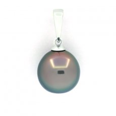 Rhodiated Sterling Silver Pendant and 1 Tahitian Pearl Semi-Baroque B 9.8 mm