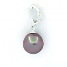 Rhodiated Sterling Silver Pendant and 1 Tahitian Pearl Semi-Baroque B/C 10.4 mm