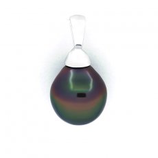 Rhodiated Sterling Silver Pendant and 1 Tahitian Pearl Semi-Baroque B 9.3 mm