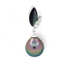 Rhodiated Sterling Silver Pendant and 1 Tahitian Pearl Semi-Baroque B 9.8 mm