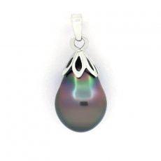 Rhodiated Sterling Silver Pendant and 1 Tahitian Pearl Semi-Baroque B 9.3 mm