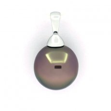 Rhodiated Sterling Silver Pendant and 1 Tahitian Pearl Semi-Baroque C 10.9 mm