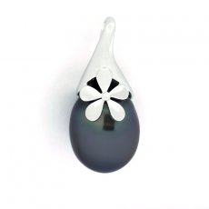 Rhodiated Sterling Silver Pendant and 1 Tahitian Pearl Semi-Baroque C 10.7 mm