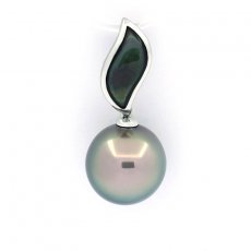 Rhodiated Sterling Silver Pendant and 1 Tahitian Pearl Near-Round C 11.1 mm