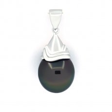 Rhodiated Sterling Silver Pendant and 1 Tahitian Pearl Semi-Baroque C 11.8 mm