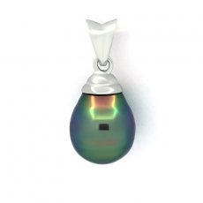 Rhodiated Sterling Silver Pendant and 1 Tahitian Pearl Semi-Baroque B 8.8 mm