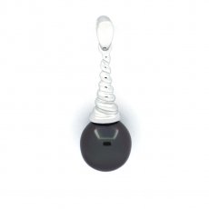 Rhodiated Sterling Silver Pendant and 1 Tahitian Pearl Semi-Baroque C 8.7 mm