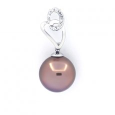 Rhodiated Sterling Silver Pendant and 1 Tahitian Pearl Semi-Baroque C 10.6 mm