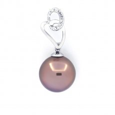 Rhodiated Sterling Silver Pendant and 1 Tahitian Pearl Semi-Baroque C 10.6 mm