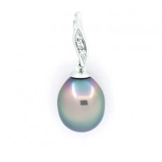 Rhodiated Sterling Silver Pendant and 1 Tahitian Pearl Semi-Baroque B 8.8 mm