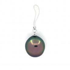 Rhodiated Sterling Silver Pendant and 1 Tahitian Pearl Semi-Baroque B/C 11.6 mm