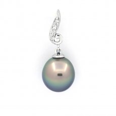 Rhodiated Sterling Silver Pendant and 1 Tahitian Pearl Semi-Baroque B 9.7 mm