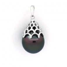 Rhodiated Sterling Silver Pendant and 1 Tahitian Pearl Semi-Baroque C 10.7 mm